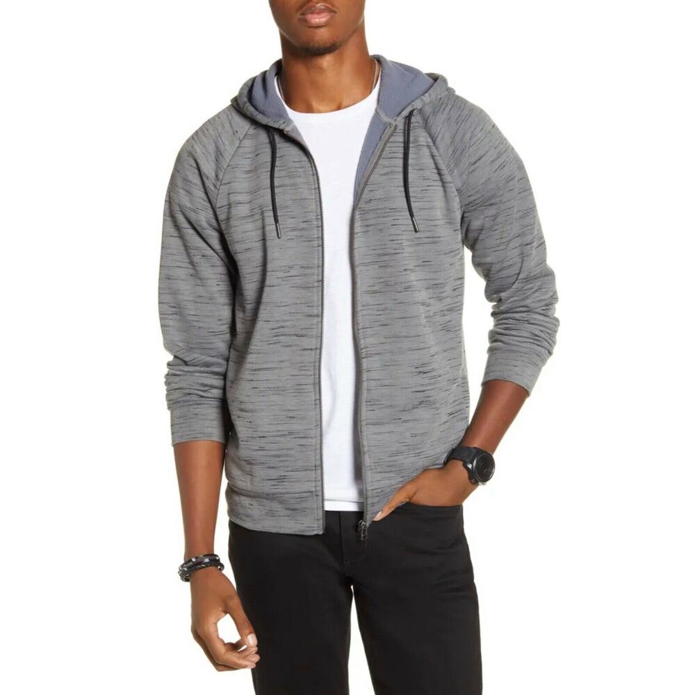 BP. x Alex Costa Mens Space Dye Raglan Zip Hoodie Medium Grey/Black